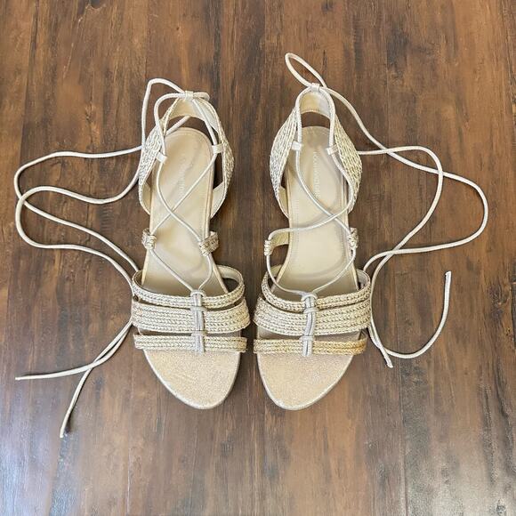 POUR LA VICTOIRE Lora Sandals Beige Gold Metallic Raffia Gladiator